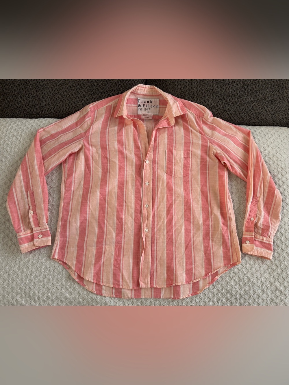 Frank & Eileen Pink Peach Striped Button Up Long Sleeve Relaxed Shirt Size Small